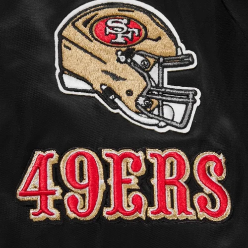 Woman's San Francisco 49ers Classic Black Satin Varsity Jacket - Image 7