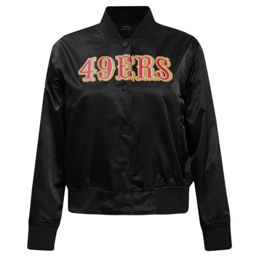 Woman's San Francisco 49ers Classic Black Satin Varsity Jacket