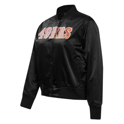 Alternative view of Woman's San Francisco 49ers Classic Black Satin Varsity Jacket