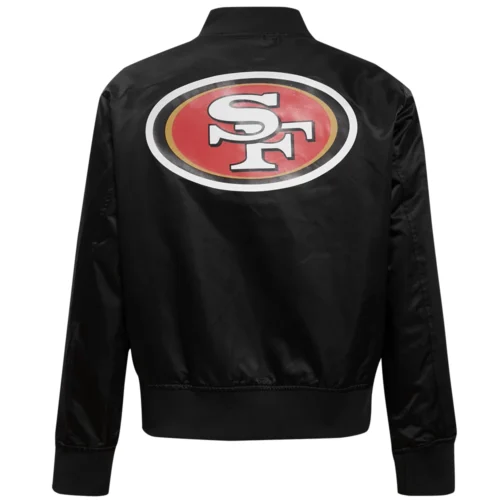 Woman's San Francisco 49ers Classic Black Satin Varsity Jacket - Image 4