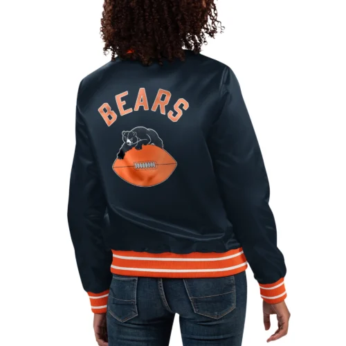 Alternative view of Women's Chicago Bears Full Count Navy Satin Varsity Jacket