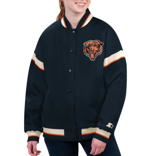 Women's Chicago Bears Tournament Navy Satin Varsity Jacket