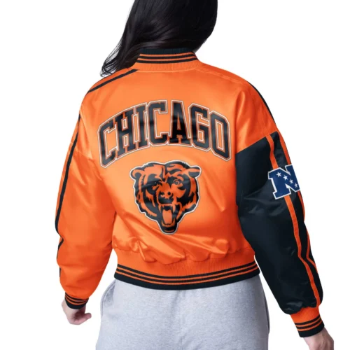 Alternative view of Women's Chicago Bears Zone Blitz Cropped Navy/Orange Satin Jacket
