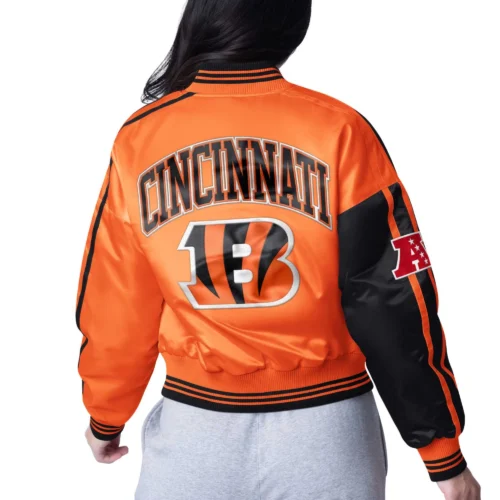 Alternative view of Women's Cincinnati Bengals Zone Blitz Cropped Black/Orange Satin Jacket