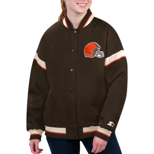 Women's Cleveland Browns Tournament Brown Satin Varsity Jacket