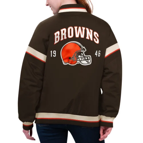 Alternative view of Women's Cleveland Browns Tournament Brown Satin Varsity Jacket