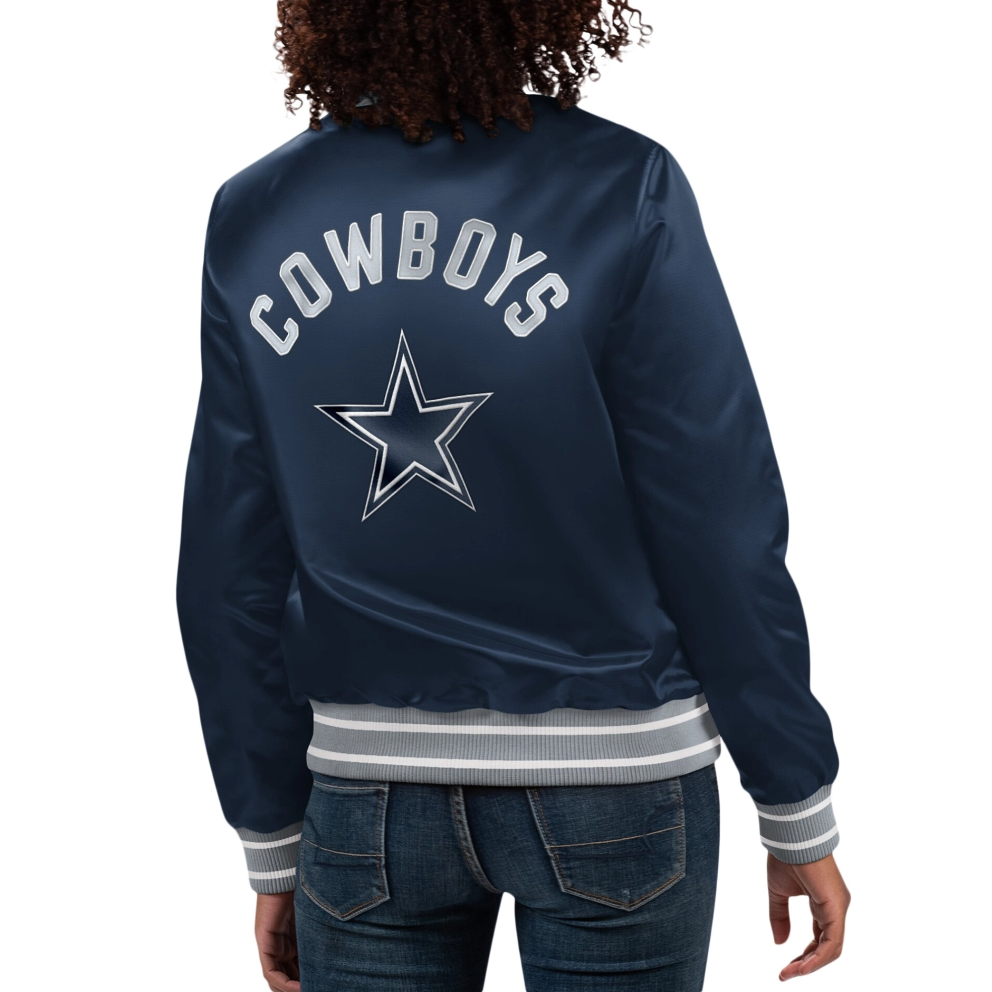 Women's Dallas Cowboys Full Count Blue Satin Varsity Jacket - Image 2