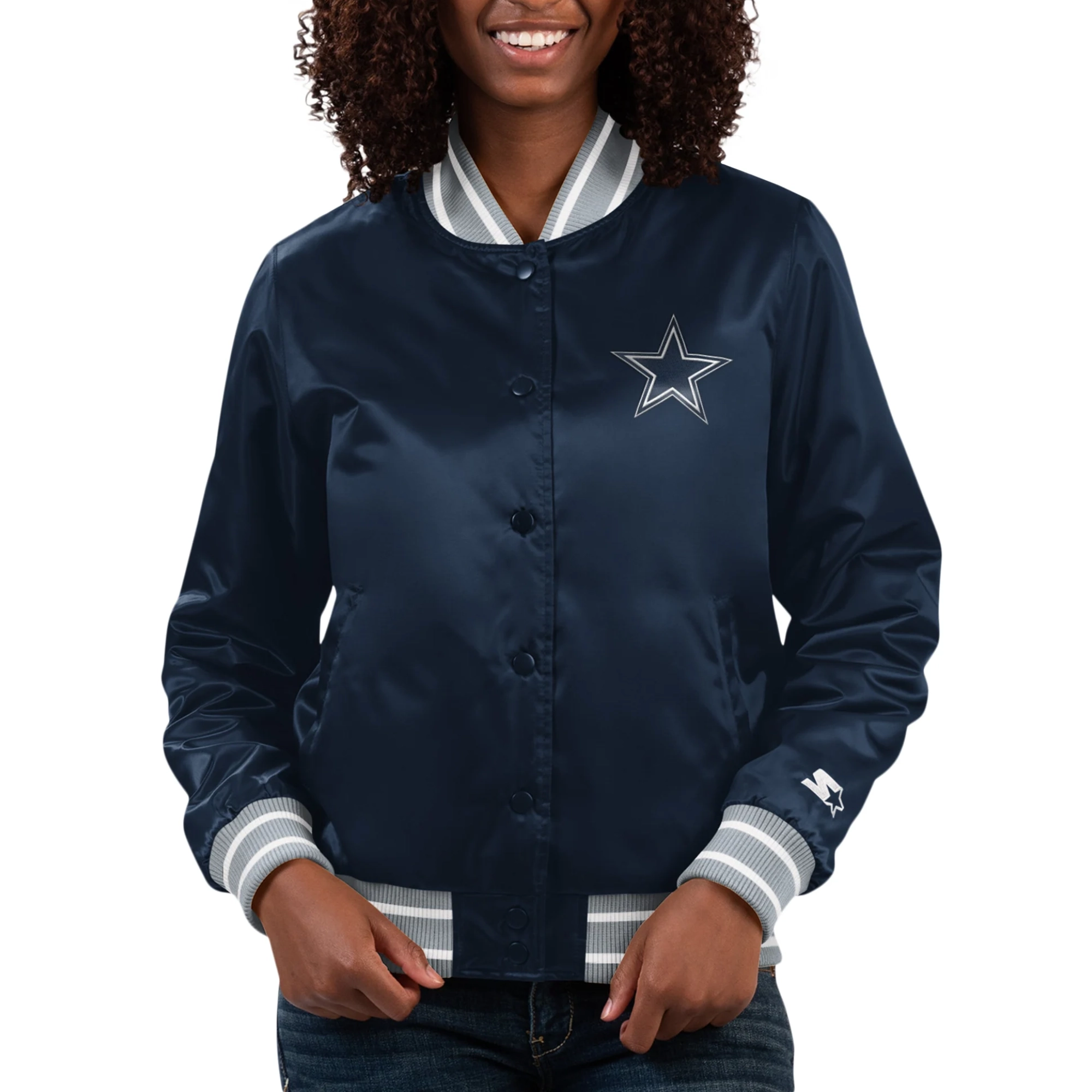 Women's Dallas Cowboys Full Count Blue Satin Varsity Jacket