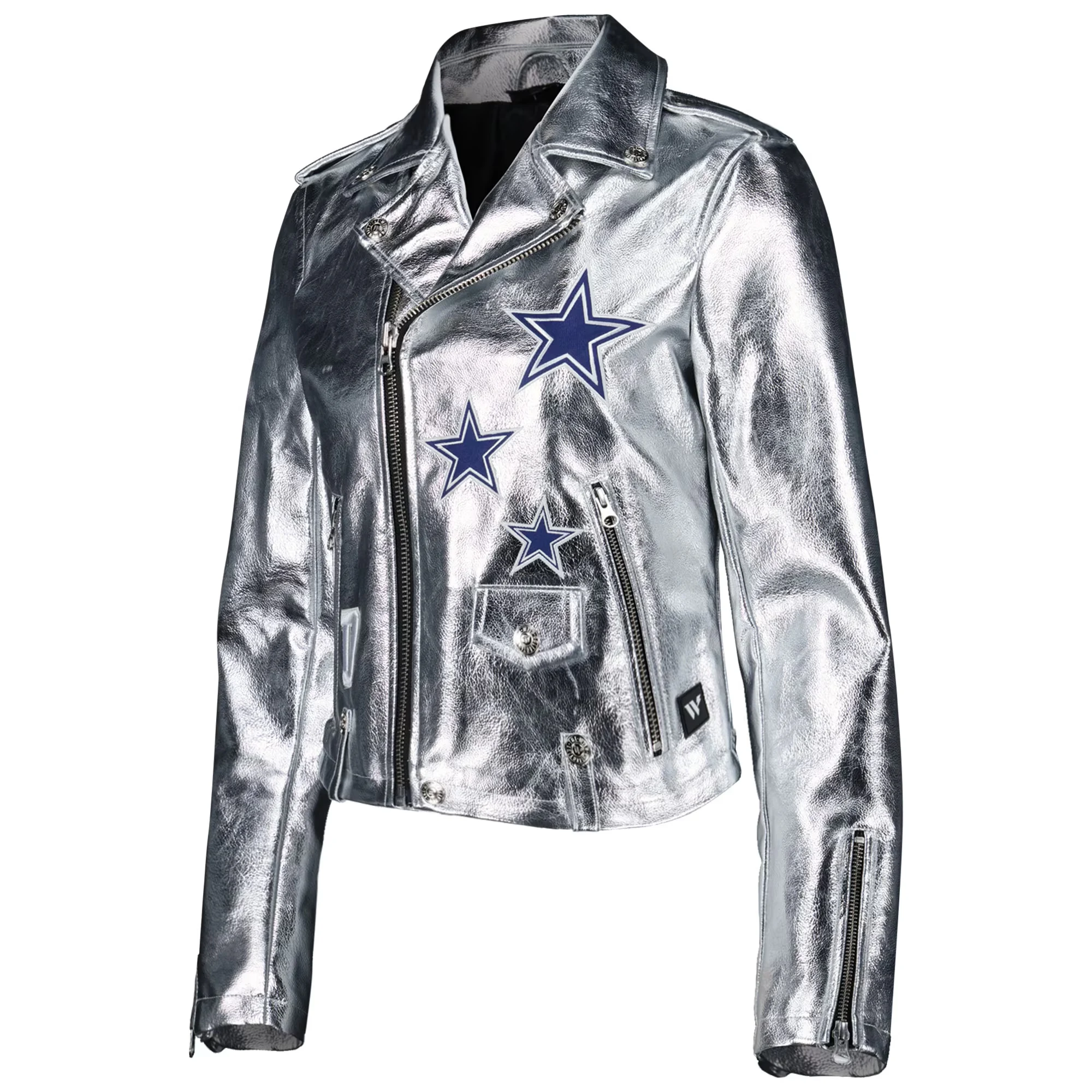 Women’s Dallas Cowboys Moto Full-Zip Silver Leather Jacket