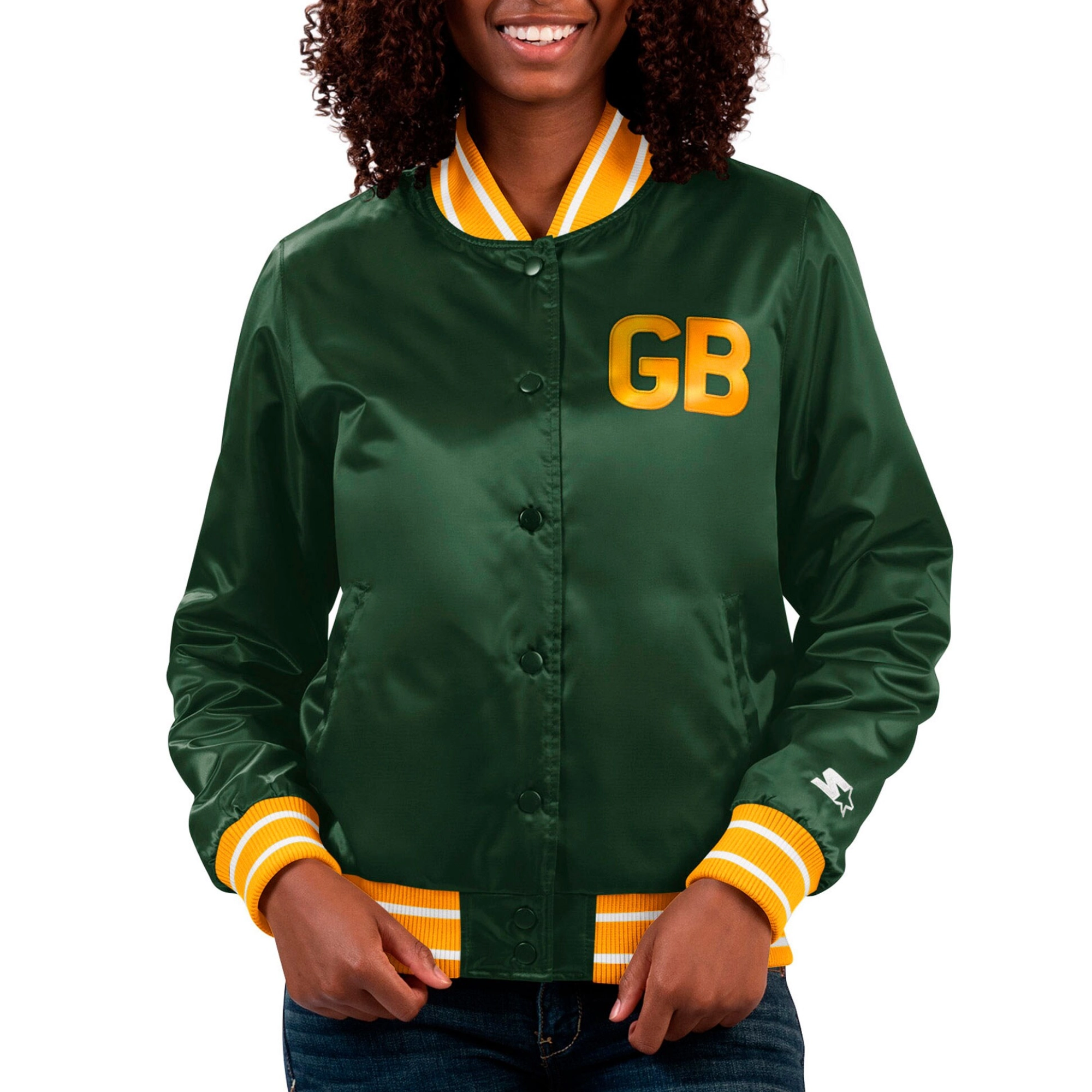 Women's Green Bay Packers Full Count Green Satin Varsity Jacket