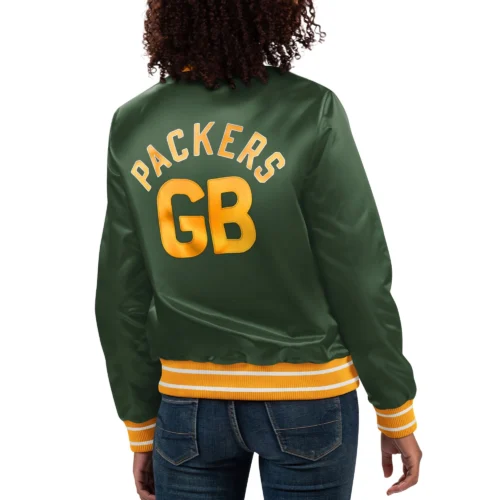 Alternative view of Women's Green Bay Packers Full Count Green Satin Varsity Jacket