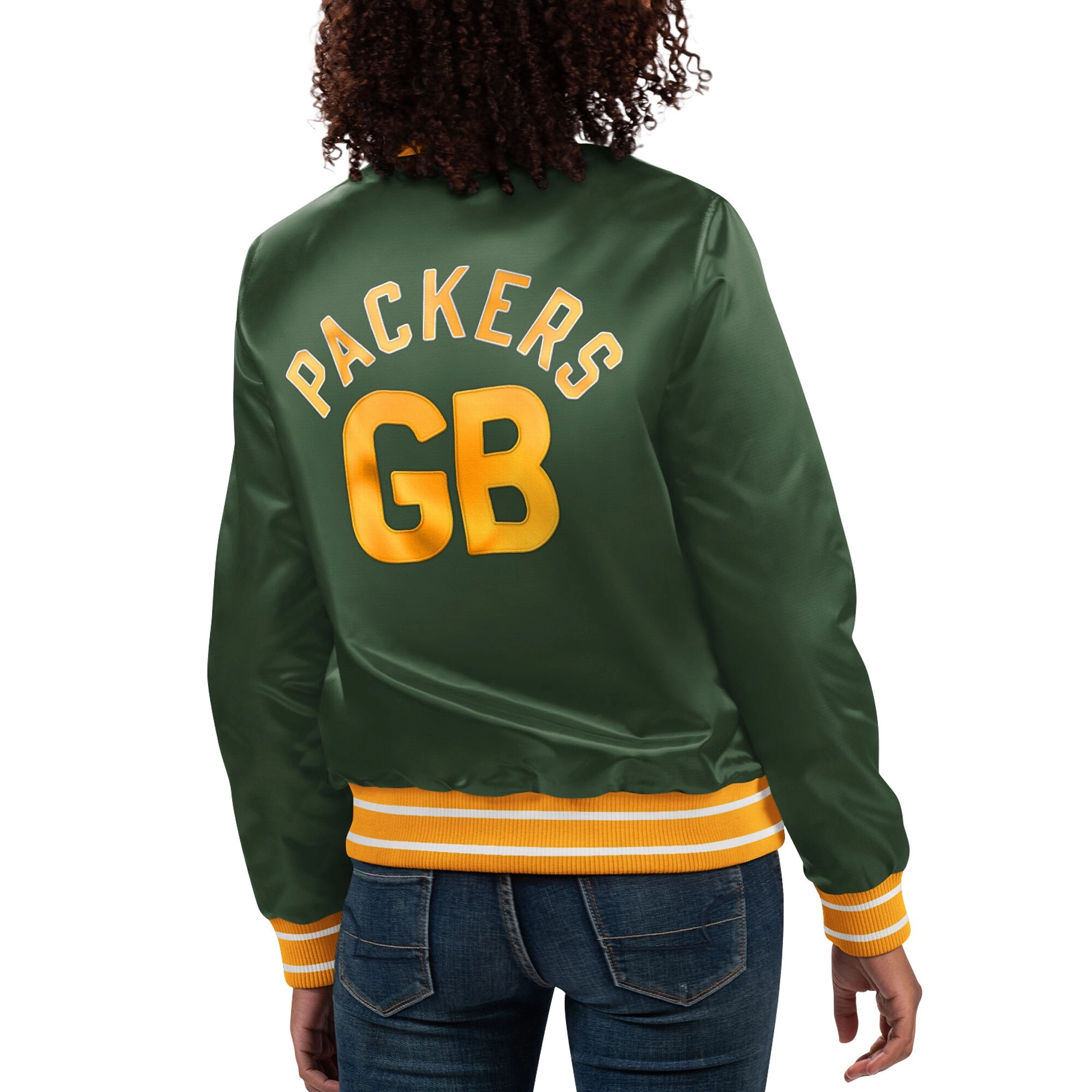 Women's Green Bay Packers Full Count Green Satin Varsity Jacket - Image 2