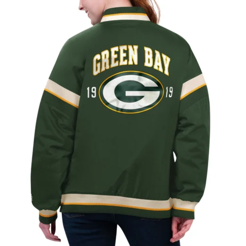 Alternative view of Women's Green Bay Packers Tournament Green Satin Varsity Jacket