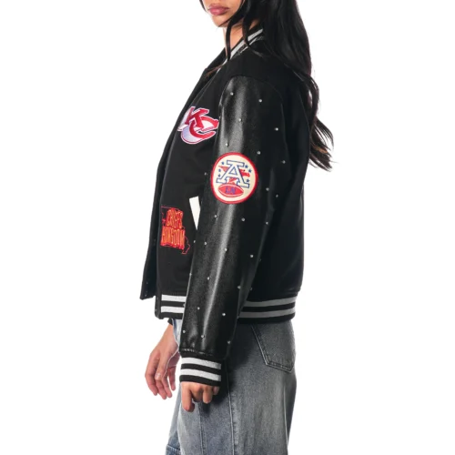 Alternative view of Women’s Kansas City Chiefs Sparkle Black Wool & Leather Varsity Jacket