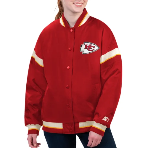 Women's Kansas City Chiefs Tournament Red Satin Varsity Jacket