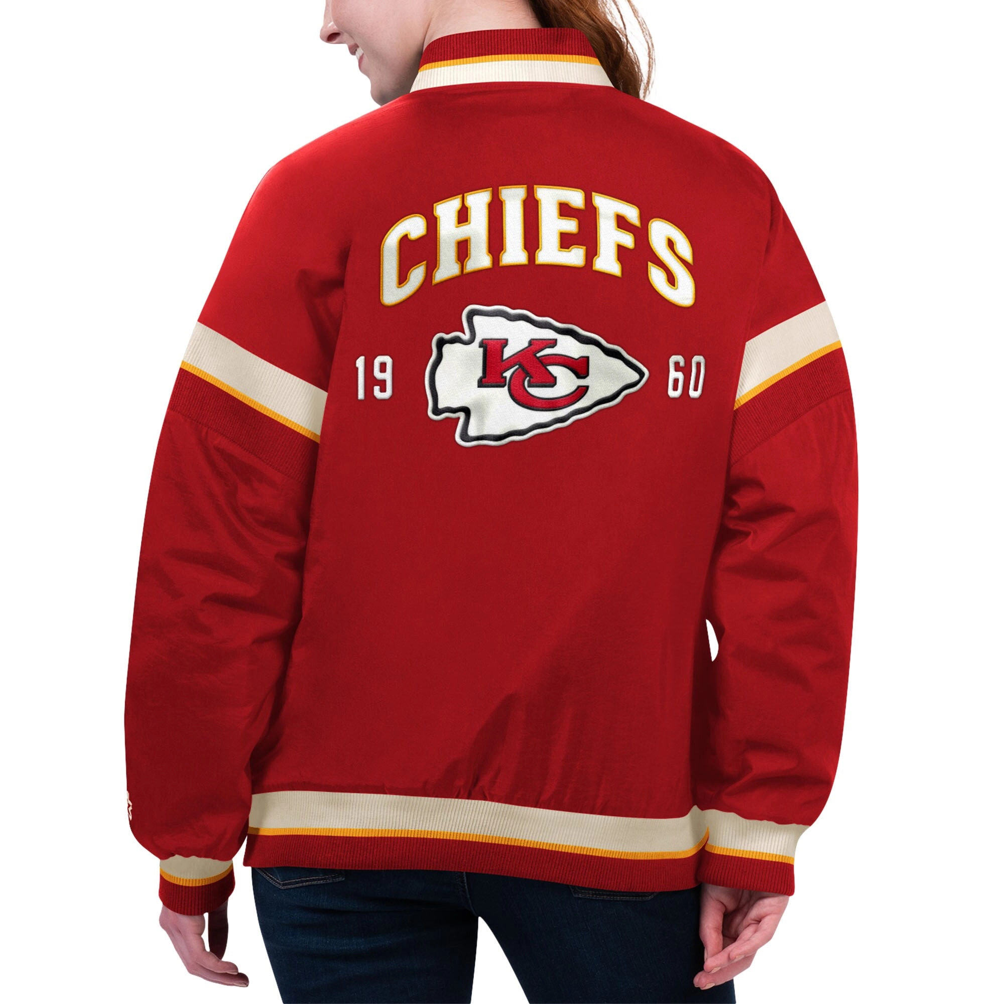 Women's Kansas City Chiefs Tournament Red Satin Varsity Jacket - Image 2