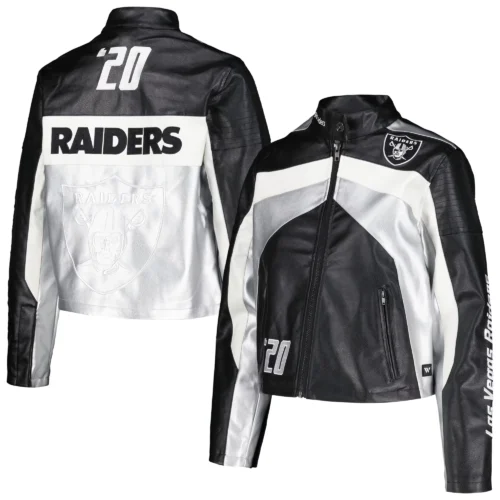Women's Las Vegas Raiders Moto Full-Zip Black Leather Jacket - Image 3