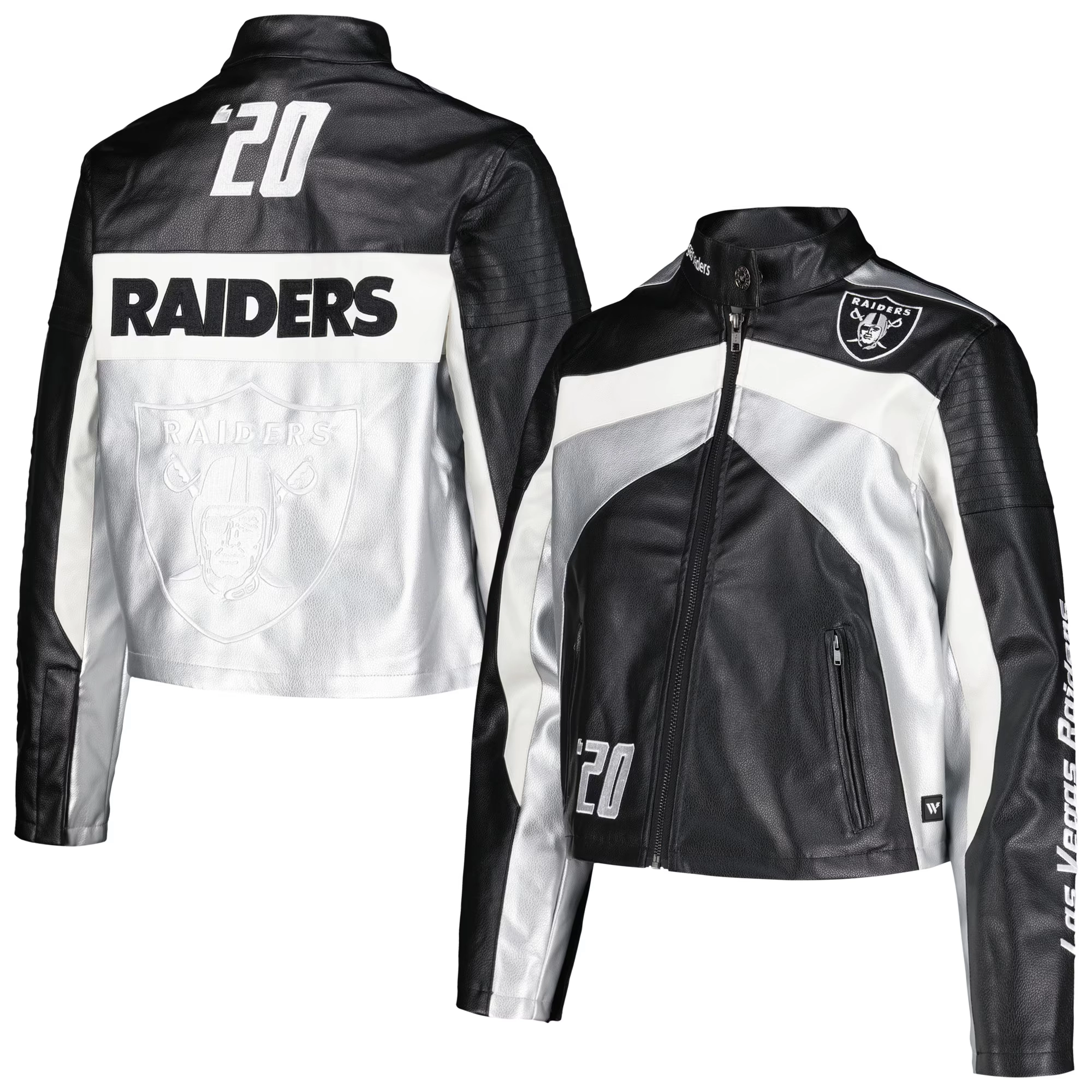 Women's Las Vegas Raiders Moto Full-Zip Black Leather Jacket - Image 3