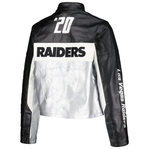 Alternative view of Women's Las Vegas Raiders Moto Full-Zip Black Leather Jacket