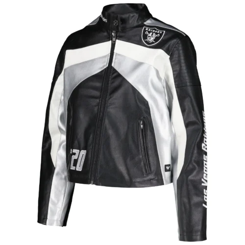Women's Las Vegas Raiders Moto Full-Zip Black Leather Jacket