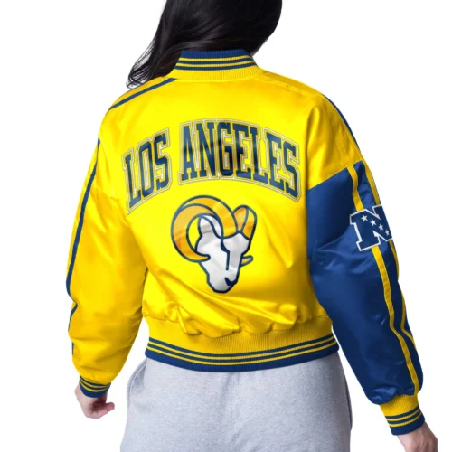 Alternative view of Women's Los Angeles Rams Zone Blitz Cropped Blue/yellow Satin Jacket