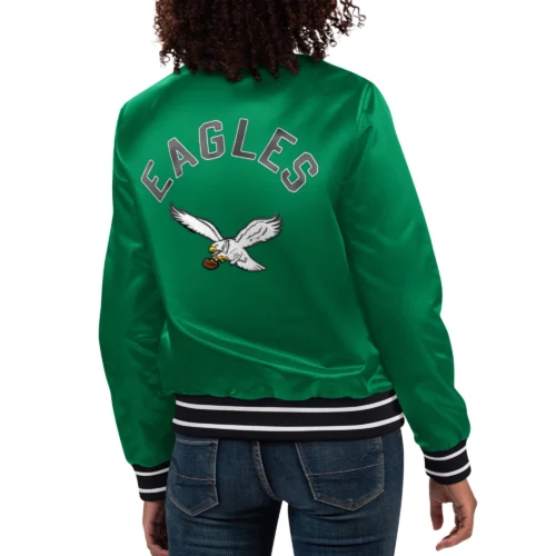 Alternative view of Women's Philadelphia Eagles Full Count Green Satin Varsity Jacket