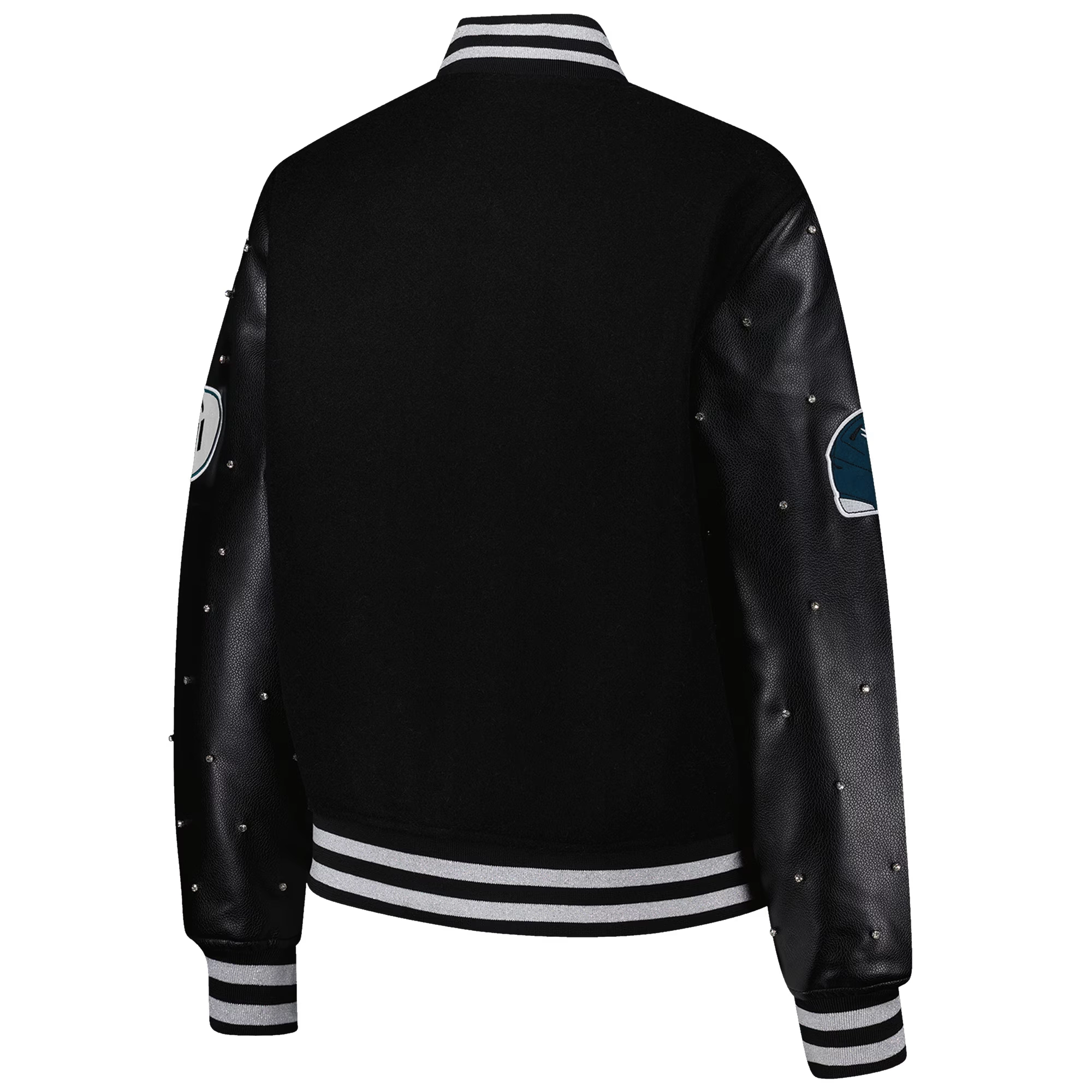 Women’s Philadelphia Eagles Sparkle Black Wool & Leather Varsity Jacket - Image 4