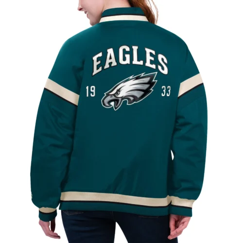 Alternative view of Women's Philadelphia Eagles Tournament Green Satin Varsity Jacket