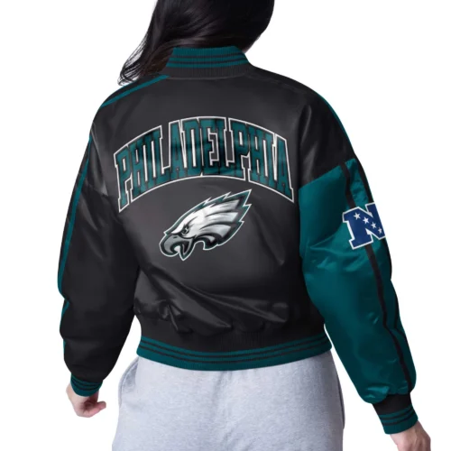 Alternative view of Women's Philadelphia Eagles Zone Blitz Cropped Green/Black Satin Jacket