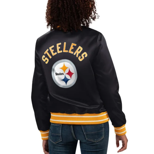 Alternative view of Women's Pittsburgh Steelers Full Count Black Satin Varsity Jacket