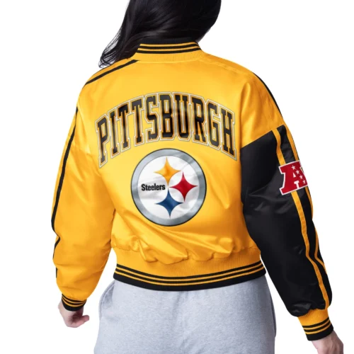 Alternative view of Women's Pittsburgh Steelers Zone Blitz Cropped Black/Gold Satin Jacket