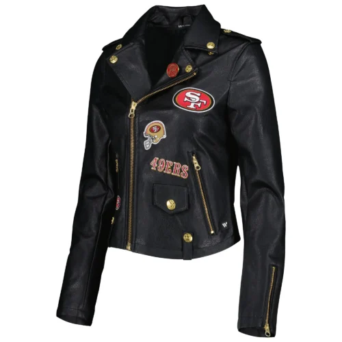 Women’s San Francisco 49ers Black Moto Full-Zip Leather Jacket