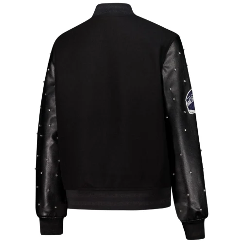 Women’s Seattle Seahawks Sparkle Black Wool & Leather Varsity Jacket - Image 4