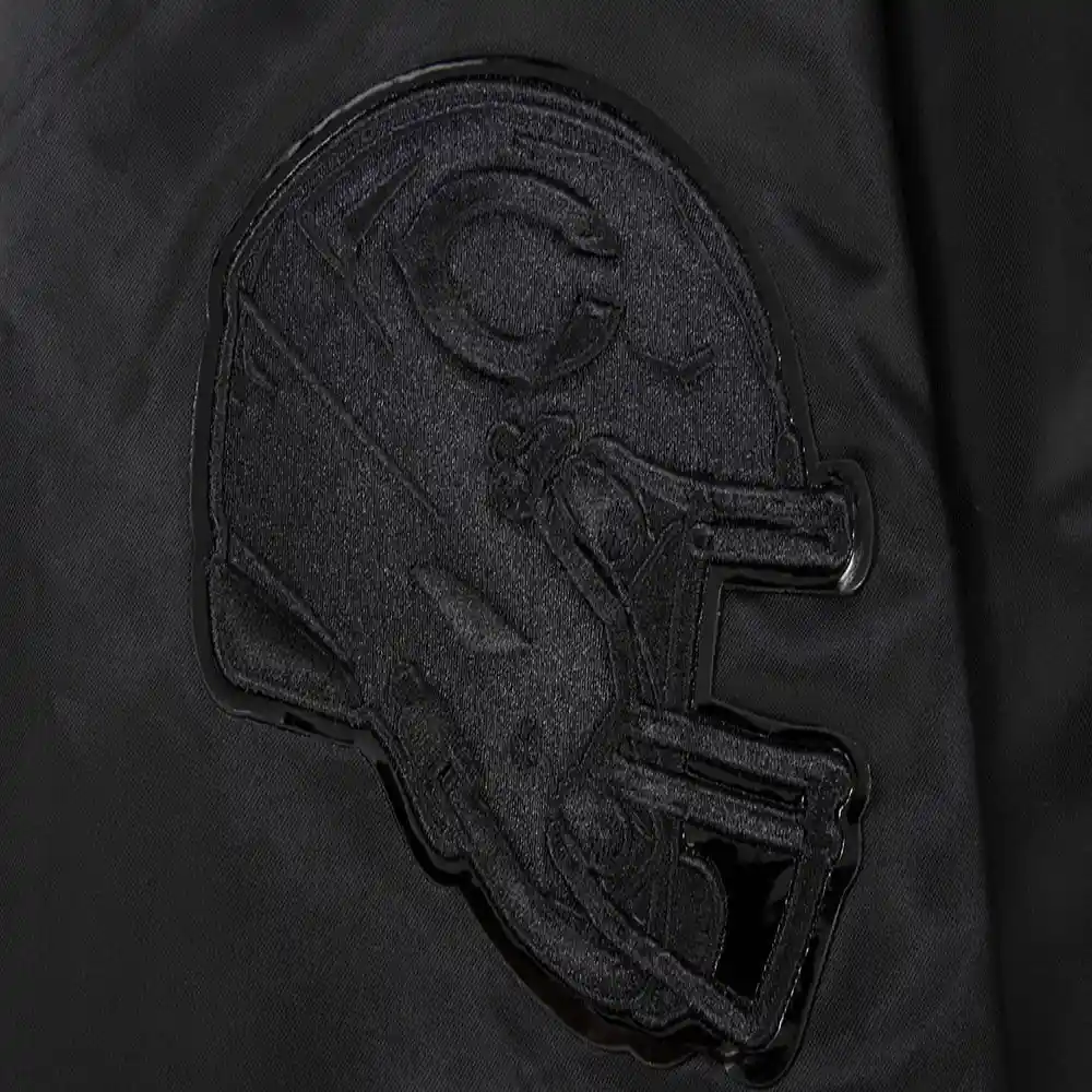 Chicago Bears Triple Black Black Satin Varsity Jacket - Image 5