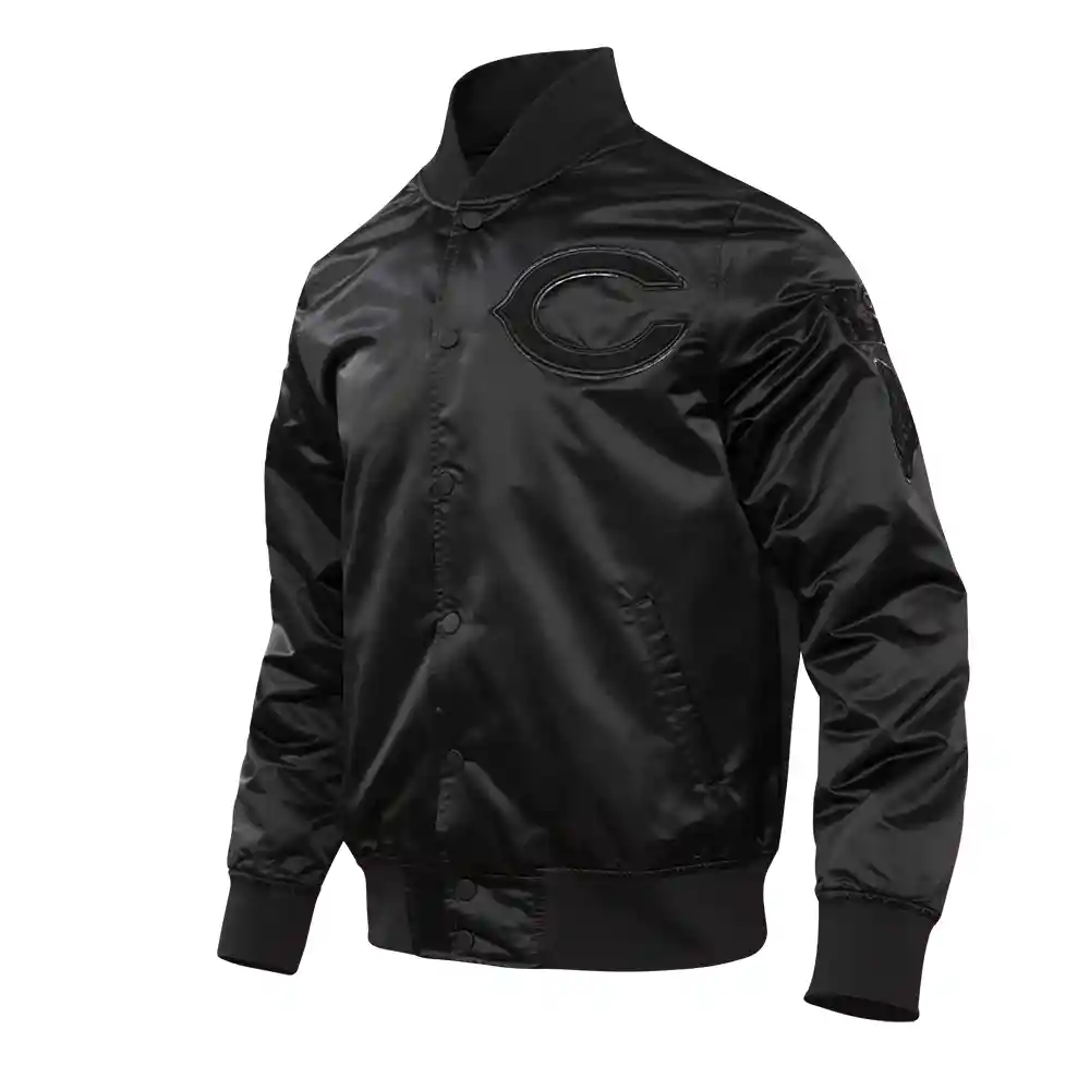 Alternative view of Chicago Bears Triple Black Black Satin Varsity Jacket