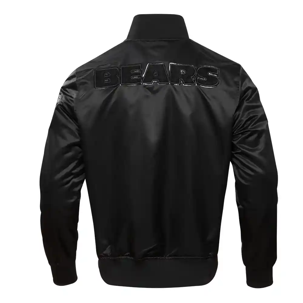 Chicago Bears Triple Black Black Satin Varsity Jacket - Image 4