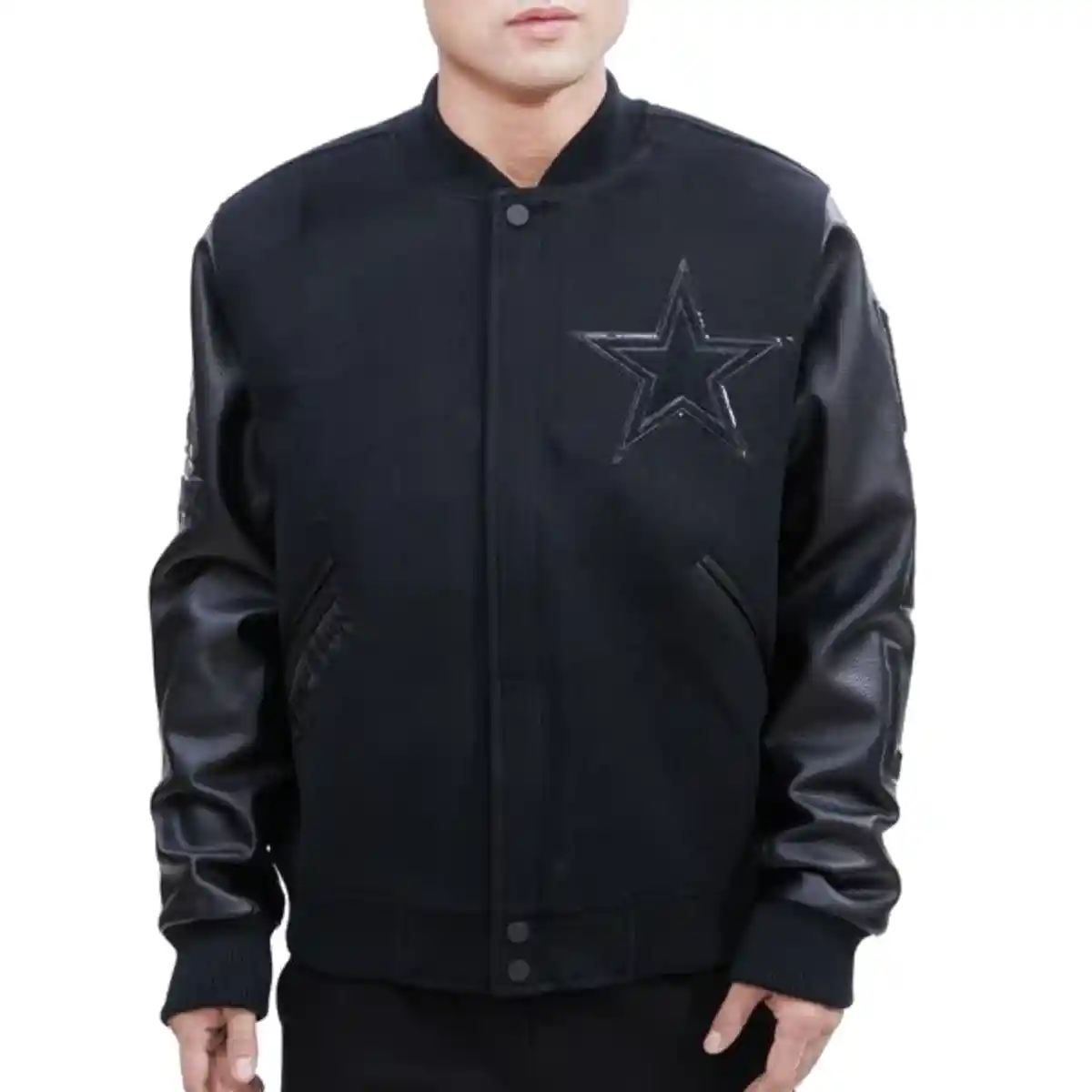 Dallas Cowboys Triple Black Black Wool/Leather Varsity Jacket