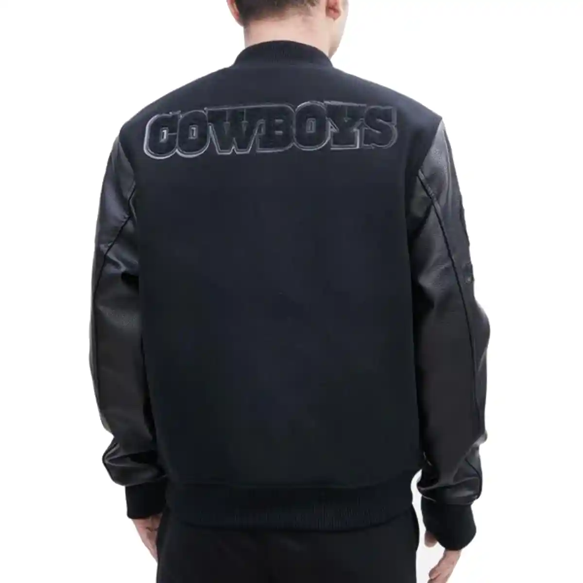 Alternative view of Dallas Cowboys Triple Black Black Wool/Leather Varsity Jacket