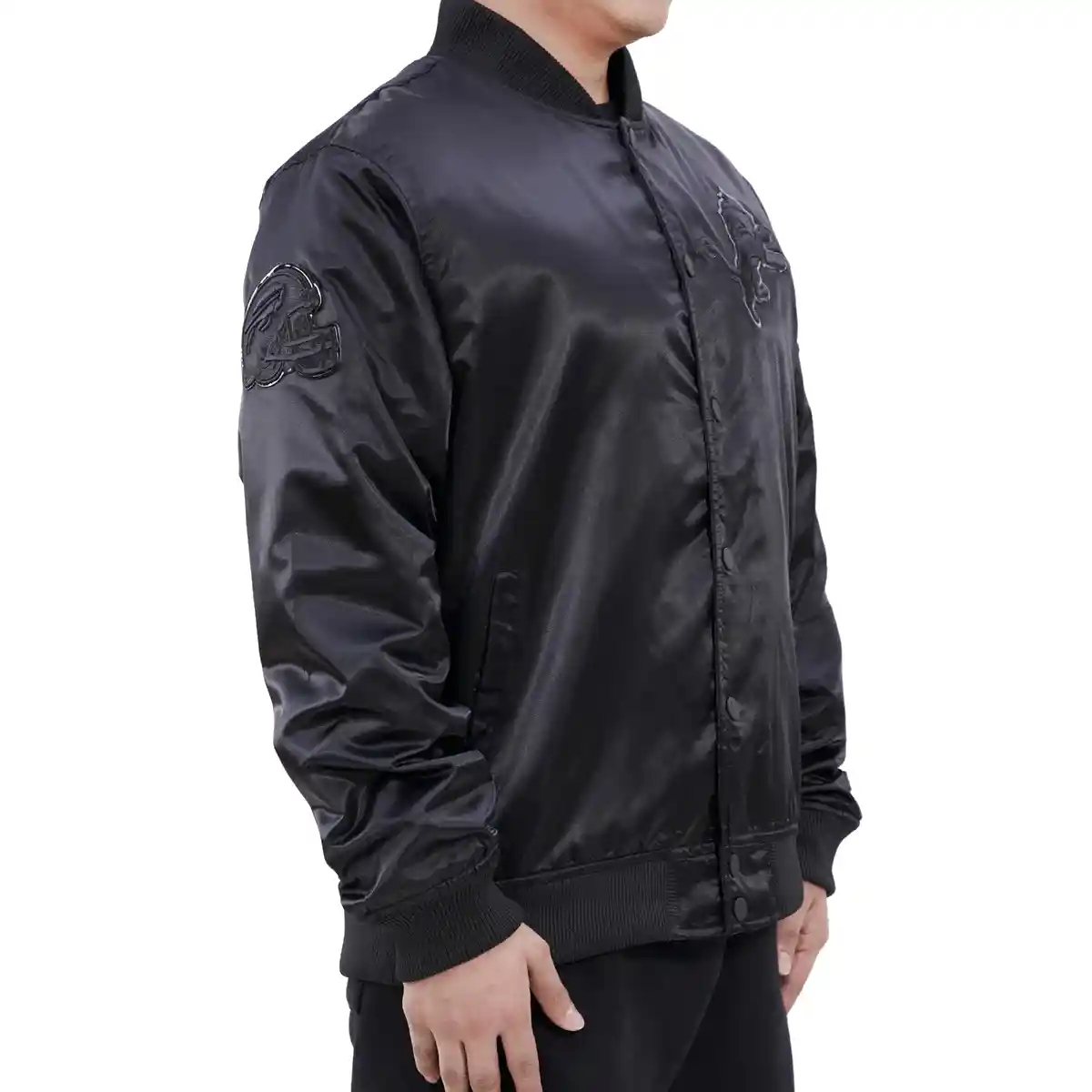 Detroit Lions Triple Black Black Satin Varsity Jacket - Image 3