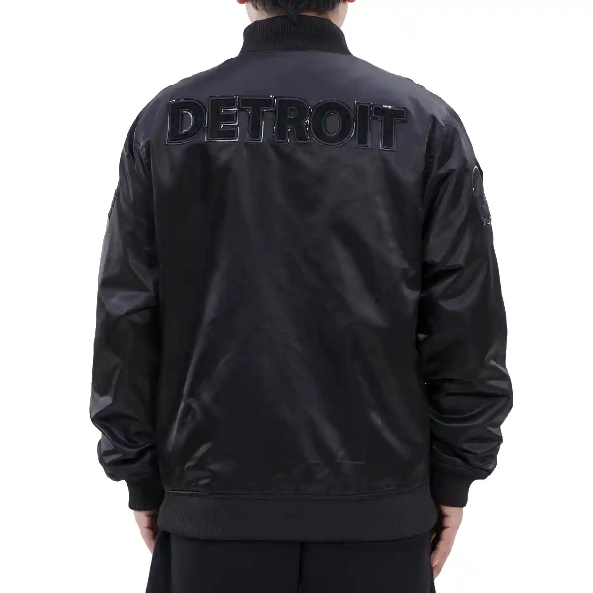 Alternative view of Detroit Lions Triple Black Black Satin Varsity Jacket