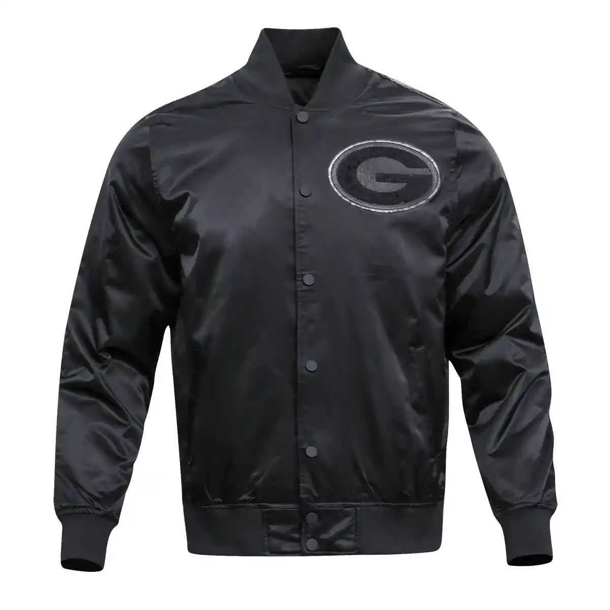 Green Bay Packers Triple Black Black Satin Varsity Jacket