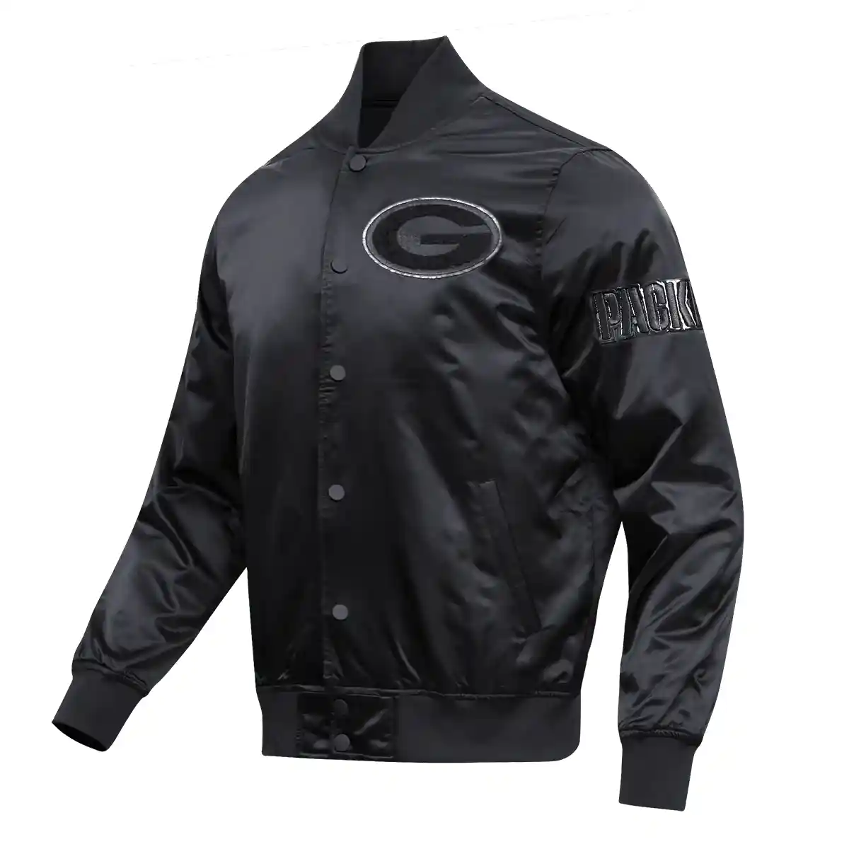 Alternative view of Green Bay Packers Triple Black Black Satin Varsity Jacket