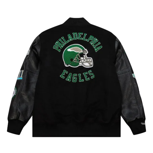 Alternative view of Philadelphia Eagles Blackout Vintage Logo Black Wool & Leather Varsity Jacket