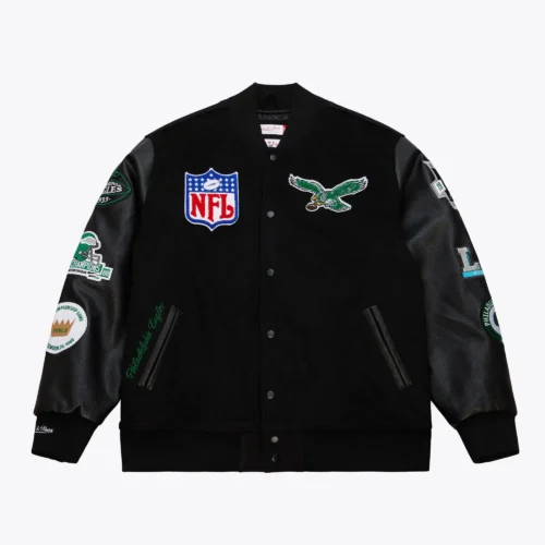 Philadelphia Eagles Blackout Vintage Logo Black Wool & Leather Varsity Jacket