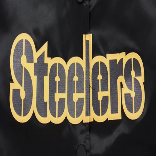 Woman's Pittsburgh Steelers Classic Black Satin Varsity Jacket - Image 5