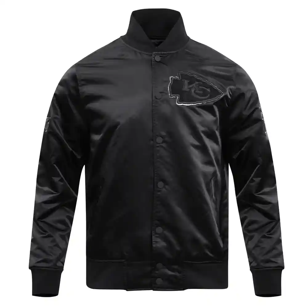 Kansas City Chiefs Triple Black Black Satin Varsity Jacket