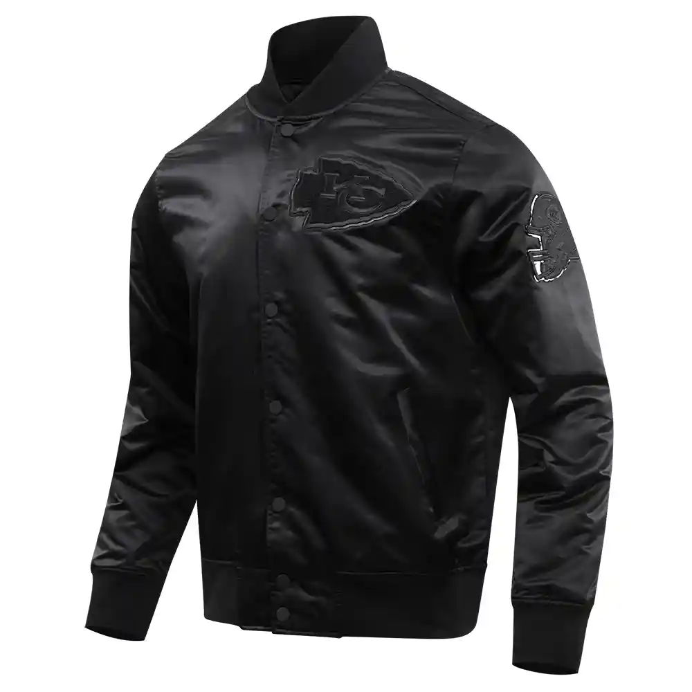 Alternative view of Kansas City Chiefs Triple Black Black Satin Varsity Jacket