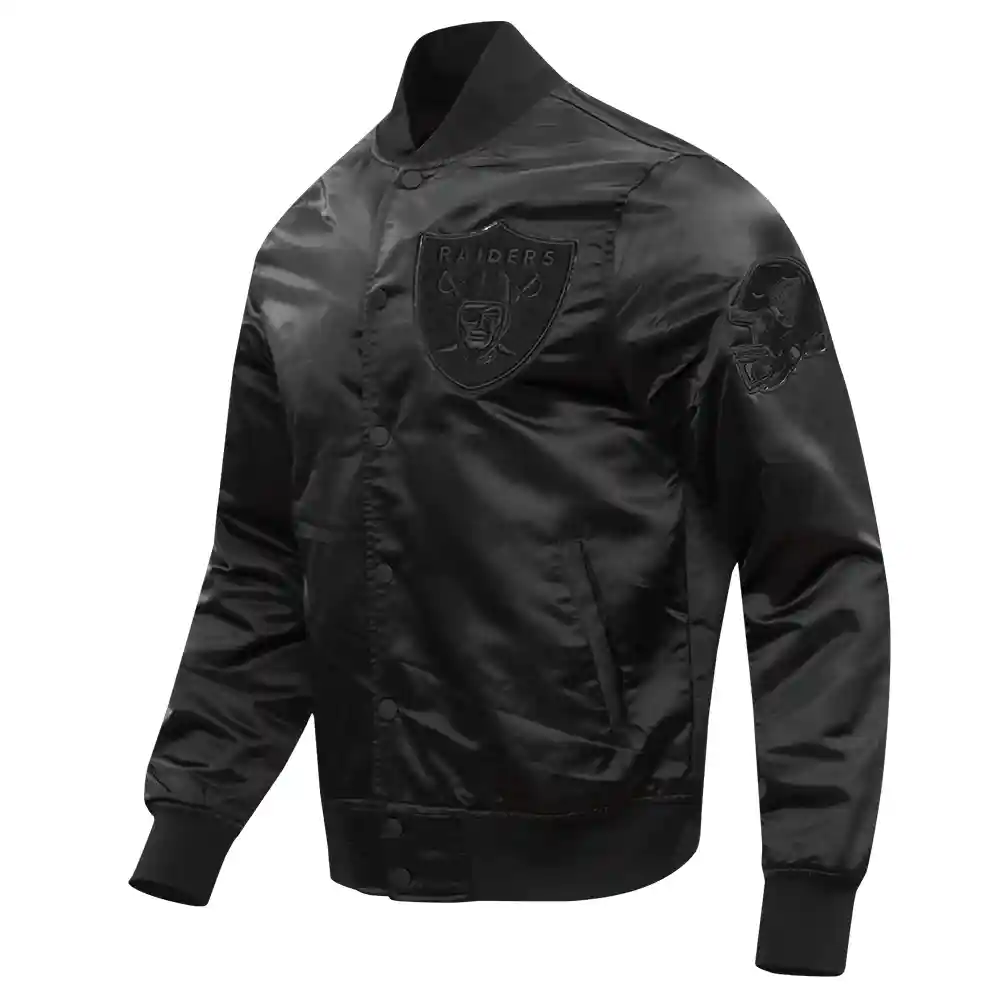 Alternative view of Las Vegas Raiders Triple Black Black Satin Varsity Jacket