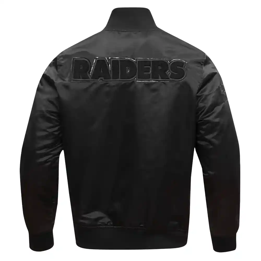 Las Vegas Raiders Triple Black Black Satin Varsity Jacket - Image 3