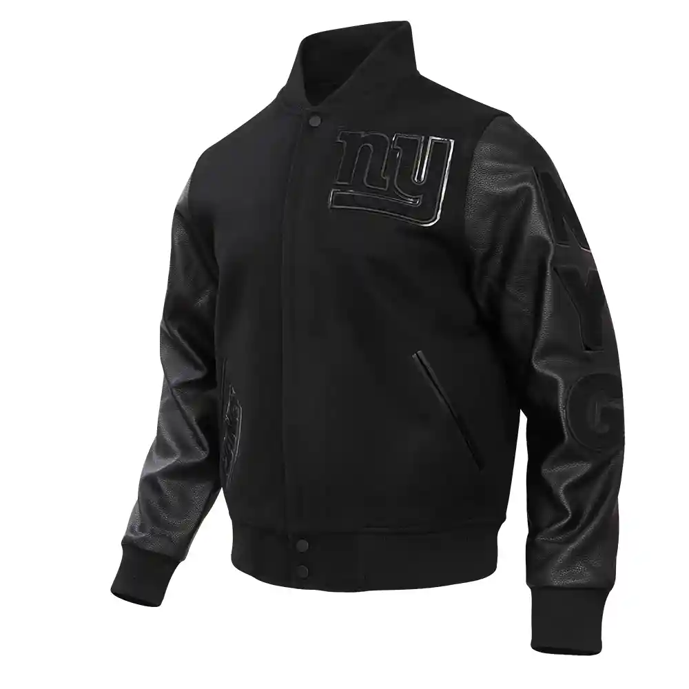 Alternative view of New York Giants Triple Black Black Wool/Leather Varsity Jacket